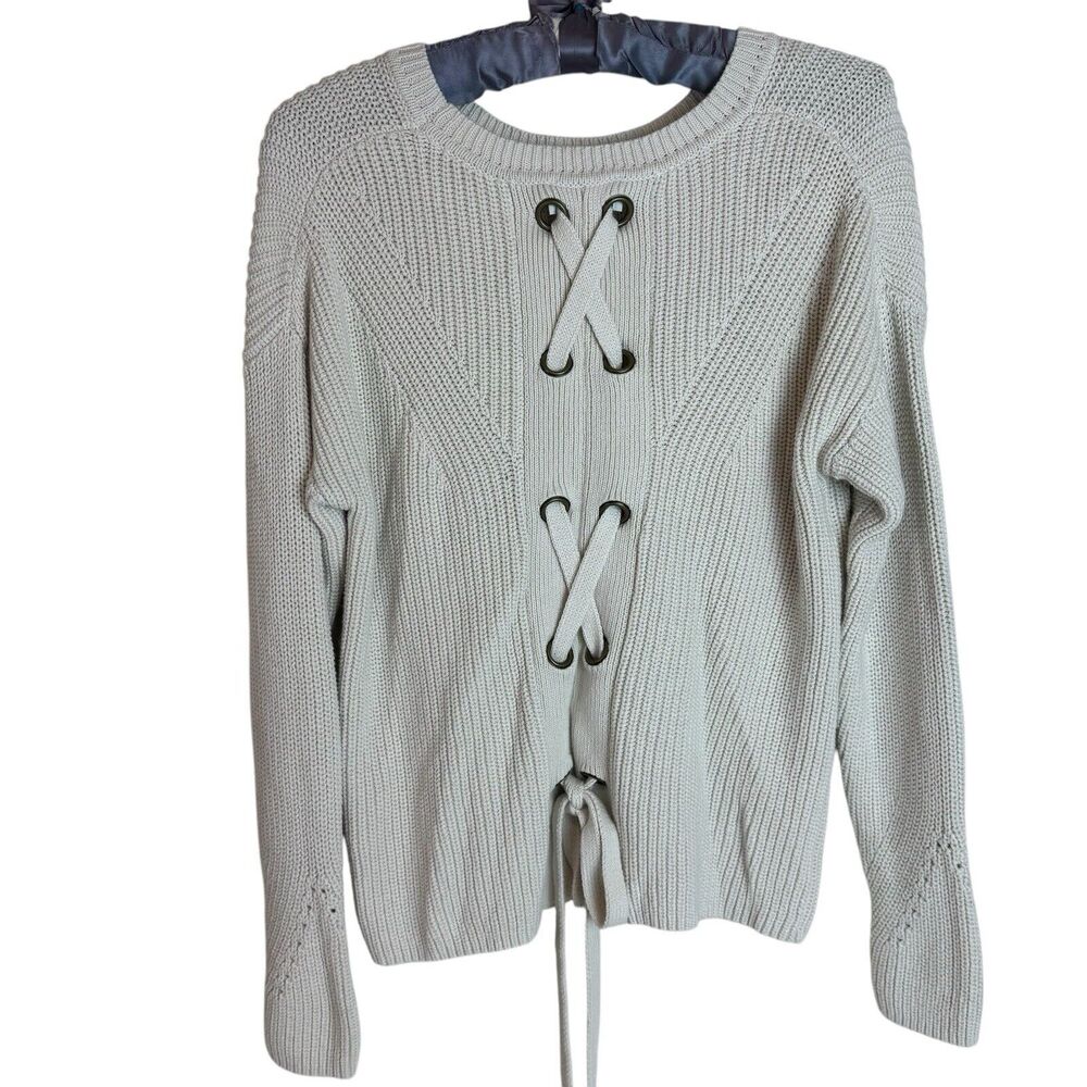 Lucky Brand Sweater Women’s Size S/M Lace Up Back Ribbed Cream Coastal Country